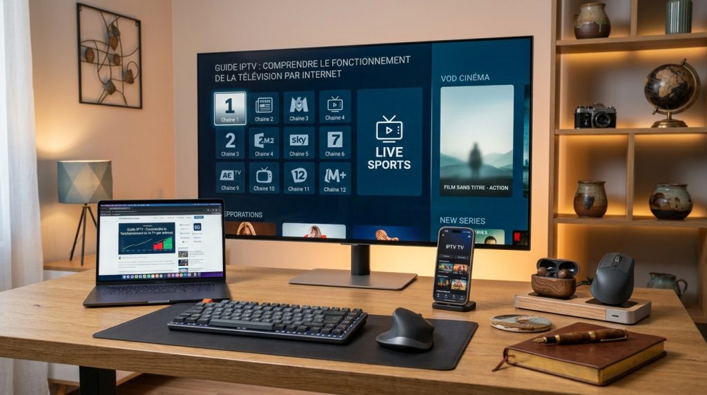 Schéma simple du fonctionnement de l’IPTV en France, du serveur au téléviseur connecté